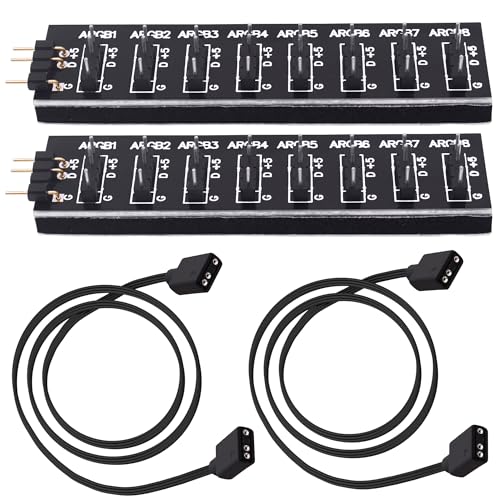 YARCHONN 5V 3PIN ARGB Hub 1 bis 8-Wege RGB Fans Splitter Hub Controller mit 35CM Verlängerungskabel für Expansion Motherboard ARGB Interface Sync Fans Lights-2Pcs von YARCHONN