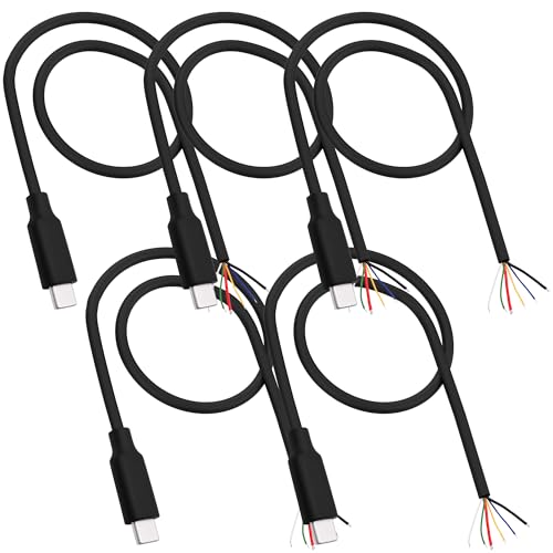 YARCHONN USB Typ-C 6Pin Pigtail Kabel, USB C männlich Stecker mit blankem Draht Open End Stromdatenkabel 5A OTG für DIY Reparatur-5Pcs-30cm/11.8in (6Pin) von YARCHONN