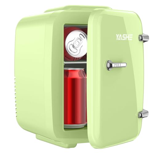 YASHE Mini Kühlschrank, 4 Liter Mini-Kühlschränke für Kosmetik, Getränke, 220V AC/ 12V DC Thermoelektrische Kühlung und Erwärmung, Kleiner Kühlschrank für Schlafzimmer, Büro, Wohnheim, Auto (Grün) von YASHE