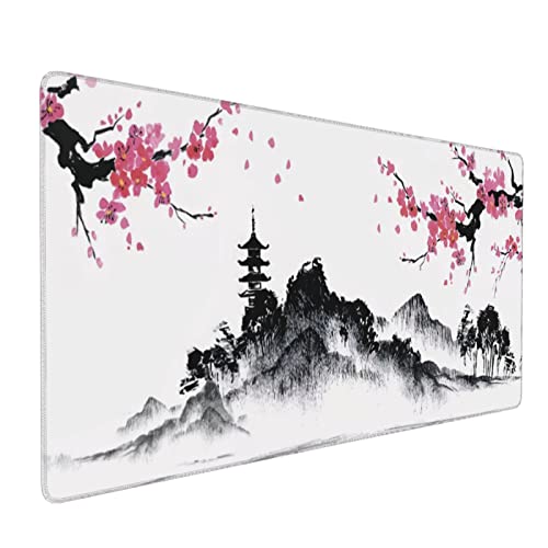 Japanese Hills Schreibtischunterlage mit Kirschblüten-Blumenmuster, Mauspad mit genähten Kanten, wasserdichtes Schreibtischunterlage für Computer/Laptop/Arbeit/Büro/Zuhause 80x39.9 cm Japanese Hills Schreibtischunterlage mit Kirschblüten-Blumenmuster, Mauspad mit genähten Kanten, wasserdichtes Schreibtischunterlage für Computer/Laptop/Arbeit/Büro/Zuhause 80x39.9 cm von YASHILAIYA