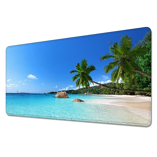 Schreibtischunterlage mit tropischer Palme am Strand, großes Gaming-Mauspad, rutschfeste Gummiunterseite mit genähten Kanten, wasserdichtes Mauspad, Schreibtischunterlage für Arbeit, Spiel, Büro (80 x von YASHILAIYA