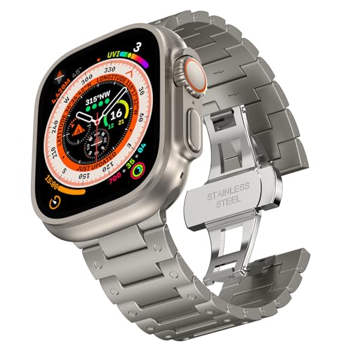 Armand Kompatibel mit Apple Watch Armand Ultra/Ultra 2, Edelstahl Link Armband Easy Fit Uhrenarmband für Apple Watch Ultra/Ultra 2 49mm 45mm 44mm 42mm, iWatch Series 9/SE2/8/7/SE/6/5/4/3/2/1 von YASPARK