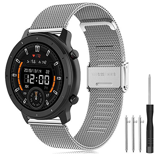 Armband für Amazfit GTR Uhrenarmband, 22mm Edelstahl Ersatzarmband Metall Armband für Amazfit GTR 47m, Amazfit GTR 2, GTR 2e, Amazfit GTR 3, Amazfit GTR 4, Amazfit Pace, Amazfit Stratos 2 2S 3 von YASPARK