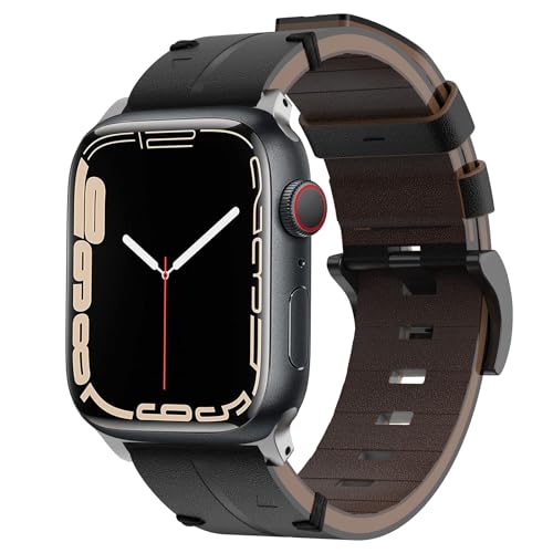 YASPARK Lederarmband Kompatibel mit Apple Watch Armband 41mm 40mm 38mm, Echtes Lederband Ersatzarmband für Apple Watch Ultra/Ultra 2, iWatch Series SE 9 8 7 6 5 4 3 2 1, Schwarz von YASPARK