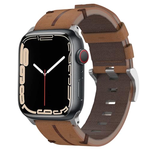 YASPARK Lederarmband Kompatibel mit Apple Watch Armband 44mm 45mm 42mm, Echtes Lederband Ersatzarmband für Apple Watch Ultra/Ultra 2, iWatch Series SE 9 8 7 6 5 4 3 2 1, Braun von YASPARK