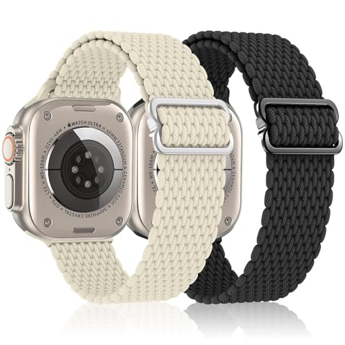 YASPARK Nylon Armband Kompatibel mit Apple Watch 42mm 44mm 45mm 49mm, Geflochtenes Elastisches Dehnbares Armband für Apple Watch 9 8 SE 7 6 5 4 3 2 1 Ultra Ultra 2 von YASPARK
