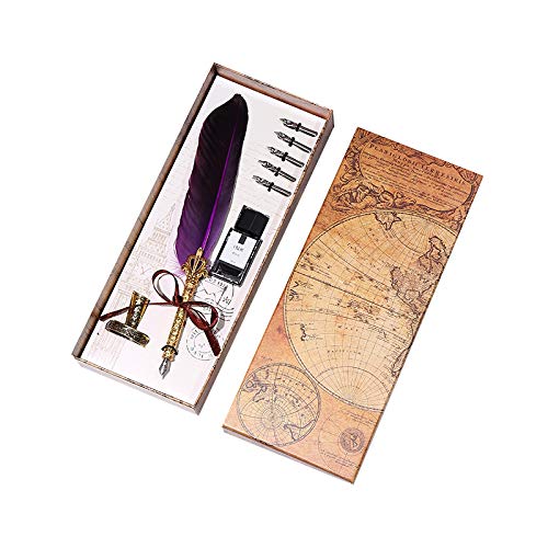 YASUI Handgemachte Dip Pen Englisch Kalligraphie Feder Schreibfeder Dip Quill Pen schreiben Tinte Set mit 5 Ersatzspitzen und Pen Nib Basis Calligraphy Set für Briefpapier Geschenk (Purple) von YASUI