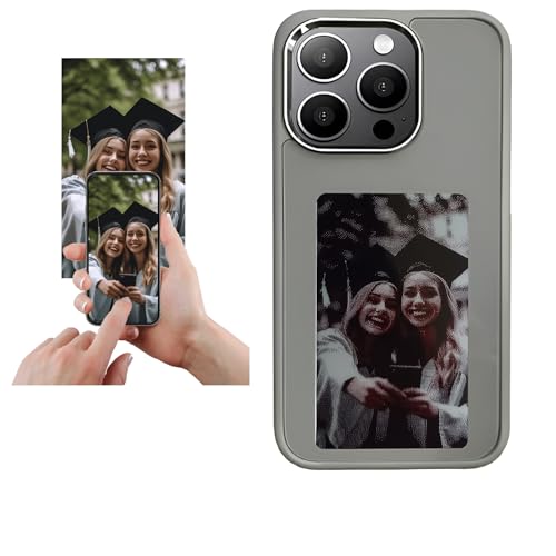 Schutzhülle für Smart-Foto-Rückprojektion, anpassbare E-Ink-Telefonhülle, zeigt Fotos sofort auf dem Tintenbildschirm, personalisieren Sie Ihr Telefon jederzeit und überall (grau, für iPhone 15 Pro von YATUO