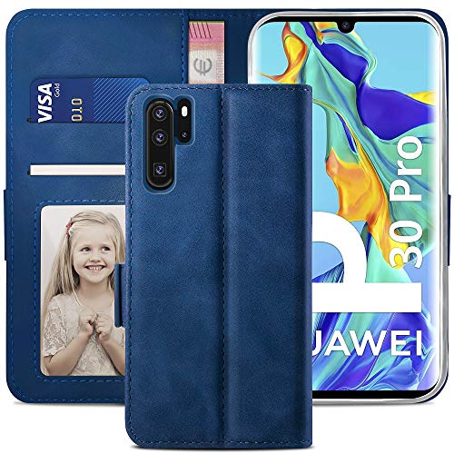 YATWIN Handyhülle Huawei P30 Pro Hülle, Klapphülle Huawei P30 Pro Premium Leder Brieftasche Schutzhülle [Kartenfach][Magnet][Stand] Handytasche für Huawei P30 Pro Case, Blau von YATWIN