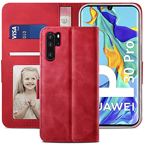 YATWIN Handyhülle Huawei P30 Pro Hülle, Klapphülle Huawei P30 Pro Premium Leder Brieftasche Schutzhülle [Kartenfach][Magnet][Stand] Handytasche für Huawei P30 Pro Case, Rot von YATWIN