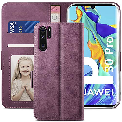 YATWIN Handyhülle Huawei P30 Pro Hülle, Klapphülle Huawei P30 Pro Premium Leder Brieftasche Schutzhülle [Kartenfach][Magnet][Stand] Handytasche für Huawei P30 Pro Case, Weinrot von YATWIN