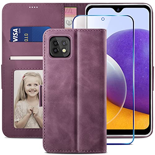 YATWIN Handyhülle Kompatibel mit Samsung Galaxy A22 5G Hülle, Klapphülle Samsung A22 5G Premium Leder Brieftasche Schutzhülle [Kartenfach] [Magnet] [Stand] Handytasche Case für Galaxy A22 5G, Weinrot von YATWIN