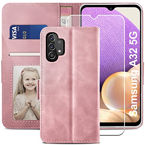 YATWIN Handyhülle Kompatibel mit Samsung Galaxy A32 5G Hülle, Klapphülle Samsung A32 5G Premium Leder Brieftasche Schutzhülle [Kartenfach] [Magnet] [Stand] Handytasche Case für Samsung A32 5G, Rosa von YATWIN