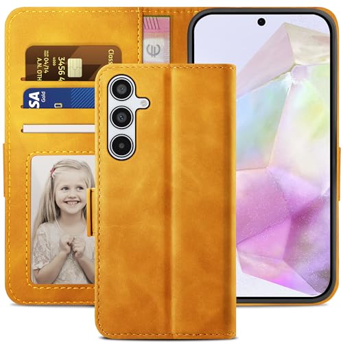 YATWIN Handyhülle Kompatibel mit Samsung Galaxy A35 Hülle, Klapphülle Samsung A35 Premium Leder Brieftasche Schutzhülle [Kartenfach] [Magnet] [Stand] Handytasche Case für Samsung A35,Orange von YATWIN