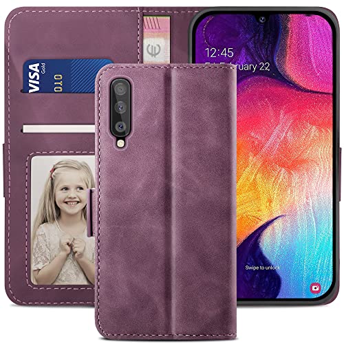 YATWIN Handyhülle Kompatibel mit Samsung Galaxy A50 Hülle, Klapphülle Samsung A50S Premium Leder Brieftasche Schutzhülle [Kartenfach] [Magnet] [Stand] Handytasche Case für Samsung A50, Weinrot von YATWIN