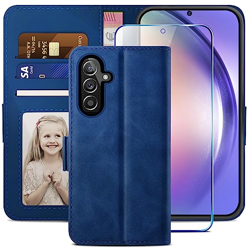 YATWIN Handyhülle Kompatibel mit Samsung Galaxy A54 5G Hülle +1 Stück Panzerglas Schutzfolie, Klapphülle Samsung A54 Premium Leder Brieftasche Schutzhülle [Kartenfach][Stand] Handytasche Case Blau von YATWIN