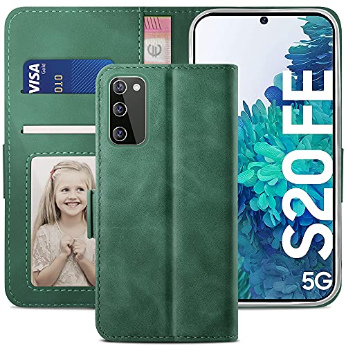 YATWIN Handyhülle Kompatibel mit Samsung Galaxy S20 FE Hülle, Klapphülle Samsung S20 FE Premium Leder Brieftasche Schutzhülle [Kartenfach] [Magnet] [Stand] Handytasche Case, Kieferngrün von YATWIN