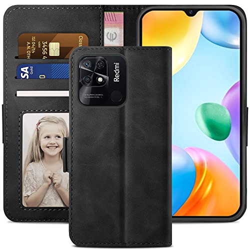 YATWIN Handyhülle Kompatibel mit Xiaomi Redmi 10C Hülle, Klapphülle Xiaomi Redmi 10C Premium Leder Brieftasche Schutzhülle [Kartenfach] [Magnet] [Stand] Handytasche Case für Redmi 10C Case, Schwarz von YATWIN