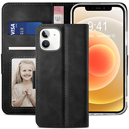 YATWIN Handyhülle Kompatibel mit iPhone 12 Mini Hülle +1 Stück Panzerglas Schutzfolie, Klapphülle Premium Leder Brieftasche Schutzhülle [Kartenfach][Magnet][Stand] Handytasche für 12 Mini, Schwarz von YATWIN