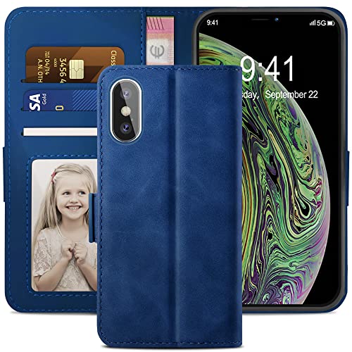 YATWIN Handyhülle Kompatibel mit iPhone XS/X Hülle, Klapphülle iPhone XS/X Premium Leder Brieftasche Schutzhülle [Kartenfach] [Magnet] [Stand] Handytasche Case für iPhone XS/X Case, Blau von YATWIN