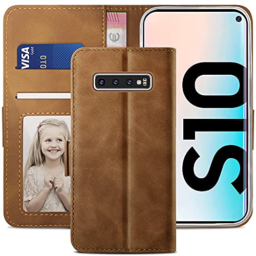 YATWIN Handyhülle Samsung Galaxy S10 Hülle, Klapphülle Samsung Galaxy S10 Premium Leder Brieftasche Schutzhülle [Kartenfach] [Magnet] [Stand] Handytasche Case für Samsung Galaxy S10, Dunkelbraun von YATWIN