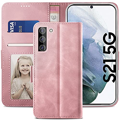 YATWIN Handyhülle Samsung Galaxy S21 Hülle, Klapphülle Samsung Galaxy S21 Premium Leder Brieftasche Schutzhülle [Kartenfach][Magnet][Stand] Handytasche für Samsung Galaxy S21 Case, Rosa von YATWIN