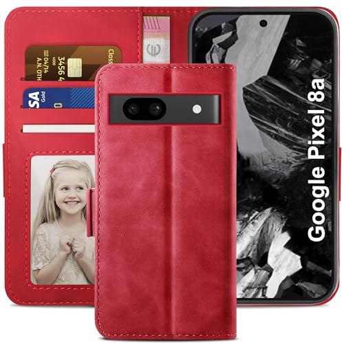 YATWIN Handyhülle für Google Pixel 8A Hülle, Klapphülle Google 8A Premium Leder Brieftasche Schutzhülle [Kartenfach] [Magnet] [Stand] Handytasche Case für Google 8A,Rot von YATWIN