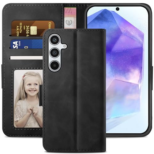 YATWIN Handyhülle für Samsung Galaxy A55 5G Hülle, Klapphülle für Samsung A55 Premium Leder Brieftasche Schutzhülle [Kartenfach] [Magnet] [Stand] Handytasche Case für Samsung A55, Schwarz von YATWIN