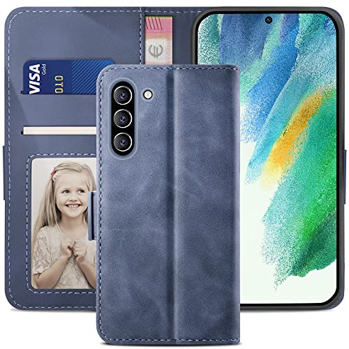 YATWIN Handyhülle für Samsung Galaxy S21 FE 5G Hülle, Klapphülle Samsung Galaxy S21 FE 5G Premium Leder Brieftasche Schutzhülle [Kartenfach][Magnet][Stand] Handytasche Case, Hellblau von YATWIN