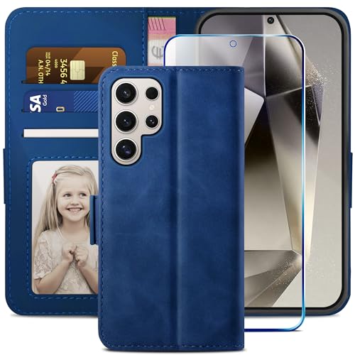 YATWIN Handyhülle für Samsung Galaxy S24 Ultra 5G Hülle, Klapphülle Galaxy S24 Ultra Premium Leder Brieftasche Schutzhülle [Kartenfach][Magnet][Stand] Handytasche für Samsung S24U Case,Blau von YATWIN