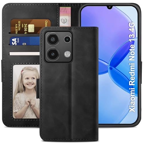 YATWIN Handyhülle für Xiaomi Redmi Note 13 4G Hülle, Klapphülle Redmi Note 13 4G Premium Leder Brieftasche Schutzhülle [Kartenfach] [Magnet] [Stand] Handytasche Case für Redmi Note 13 4G, Schwarz von YATWIN