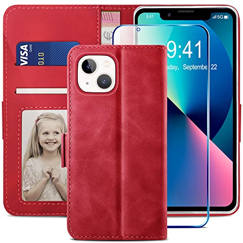YATWIN Kompatibel mit iPhone 13 Hülle und iPhone 13 Handyhülle +1 Stück Panzerglas Schutzfolie, Klapphülle Premium Leder Brieftasche Schutzhülle Handytasche für iPhone 13 Case, Rot YATWIN Kompatibel mit iPhone 13 Hülle und iPhone 13 Handyhülle +1 Stück Panzerglas Schutzfolie, Klapphülle Premium Leder Brieftasche Schutzhülle Handytasche für iPhone 13 Case, Rot von YATWIN