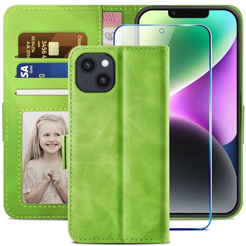 YATWIN Kompatibel mit iPhone 14 Hülle und iPhone 14 Handyhülle +1 Stück Panzerglas Schutzfolie, Klapphülle Premium Leder Brieftasche Schutzhülle Handytasche für iPhone 14 Case, Grün YATWIN Kompatibel mit iPhone 14 Hülle und iPhone 14 Handyhülle +1 Stück Panzerglas Schutzfolie, Klapphülle Premium Leder Brieftasche Schutzhülle Handytasche für iPhone 14 Case, Grün von YATWIN