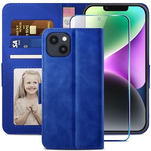 YATWIN Kompatibel mit iPhone 14 Hlle + 1 Stck Panzerglas Schutzfolie, Klapphlle Premium Leder Brieftasche Schutzhlle Handytasche fr iPhone 14 Case, Knigsblau YATWIN Kompatibel mit iPhone 14 Hlle + 1 Stck Panzerglas Schutzfolie, Klapphlle Premium Leder Brieftasche Schutzhlle Handytasche fr iPhone 14 Case, Knigsblau von YATWIN