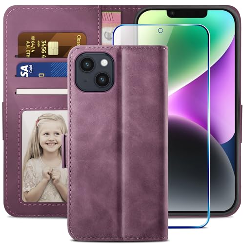 YATWIN Kompatibel mit iPhone 14 Hülle und iPhone 14 Handyhülle +1 Stück Panzerglas Schutzfolie, Klapphülle Premium Leder Brieftasche Schutzhülle Handytasche für iPhone 14 Case, Weinrot YATWIN Kompatibel mit iPhone 14 Hülle und iPhone 14 Handyhülle +1 Stück Panzerglas Schutzfolie, Klapphülle Premium Leder Brieftasche Schutzhülle Handytasche für iPhone 14 Case, Weinrot von YATWIN