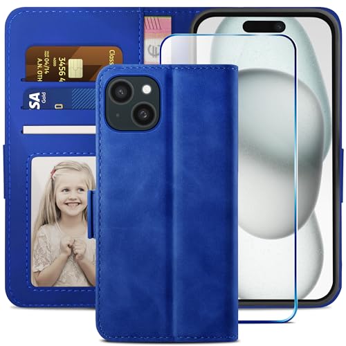 YATWIN Kompatibel mit iPhone 15 Hülle und iPhone 15 Handyhülle +1 Stück Panzerglas Schutzfolie, Klapphülle Premium Leder Brieftasche Schutzhülle Handytasche für iPhone 15 Case,Königsblau YATWIN Kompatibel mit iPhone 15 Hülle und iPhone 15 Handyhülle +1 Stück Panzerglas Schutzfolie, Klapphülle Premium Leder Brieftasche Schutzhülle Handytasche für iPhone 15 Case,Königsblau von YATWIN