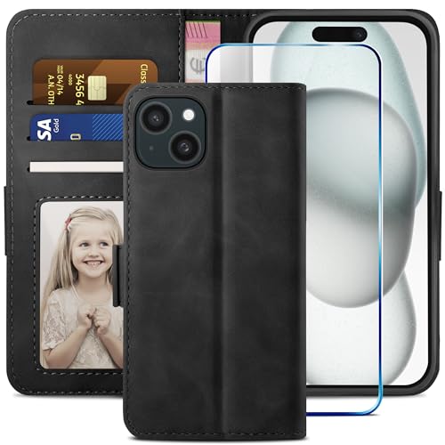 YATWIN Kompatibel mit iPhone 15 Hülle und iPhone 15 Handyhülle +1 Stück Panzerglas Schutzfolie, Klapphülle Premium Leder Brieftasche Schutzhülle Handytasche für iPhone 15 Case,Schwarz YATWIN Kompatibel mit iPhone 15 Hülle und iPhone 15 Handyhülle +1 Stück Panzerglas Schutzfolie, Klapphülle Premium Leder Brieftasche Schutzhülle Handytasche für iPhone 15 Case,Schwarz von YATWIN