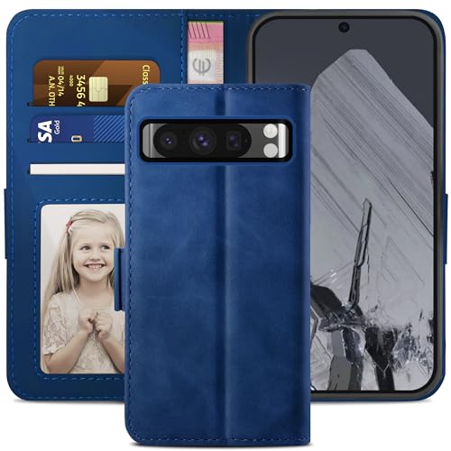 YATWIN Schutzhülle für Google Pixel 8 Pro, Klapphülle aus Leder mit Kartenfach und stoßfester Funktion, Ständer, Handyhüllen für Google Pixel 8 Pro, Blau von YATWIN