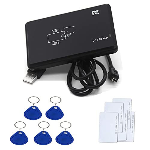 YAVIS RFID Reader IC Kartenlesegerät Berührungslose 14443A Kartenleser Card Reader mit USB Schnittstelle + 5pcs x 13.56MHz RFID Chip Transponder Schlüssel-Anhänger Key fobs + 5pcs Cards von YAVIS