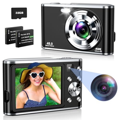 4K Digitalkamera mit Dual-Kamera 48MP Autofocus Fotoapparat Digitalkamera mit 32GB Karte 16X Digitalzoom Vlogging Kamera Kompaktkamera für Einsteiger von YAXTIFIU