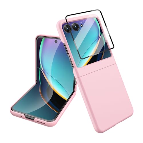 YAYIYY Hülle für Motorola Razr 40 Ultra, Hart-PC, Kleiner Bildschirm mit gehärteter Folie, Langlebig, Sturzsicher, Rundumschutz, Handyhülle für Motorola Razr 40 Ultra.(Rosa) von YAYIYY