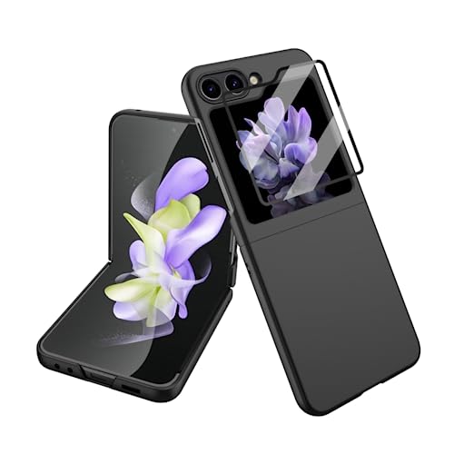 YAYIYY Hülle für Samsung Galaxy Z Flip 5, Hart-PC, Kleiner Bildschirm mit gehärteter Folie, Langlebig, Sturzsicher, Rundumschutz, Handyhülle für Samsung Galaxy Z Flip 5. (Schwarz) von YAYIYY