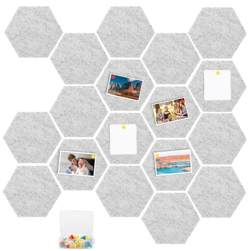 YAYODS 18 Stück Pinnwand Filz Selbstklebend - 20 x 17 cm Hexagon Pinwand Klein - Hexagon-Memoboard Grau - Filz Pinnwand zum Selbergestalten mit 50 Pinnnadeln für Bilder, Küche, Büro, Schule YAYODS 18 Stück Pinnwand Filz Selbstklebend - 20 x 17 cm Hexagon Pinwand Klein - Hexagon-Memoboard Grau - Filz Pinnwand zum Selbergestalten mit 50 Pinnnadeln für Bilder, Küche, Büro, Schule von YAYODS