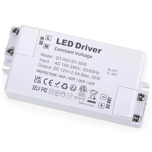 YAYZA! LED Trafo 12V 30W, LED Treiber AC 230V auf 12V DC Netzteil 2.5A, Konstantspannungs LED Transformator Flimmerfrei und Störungsfrei, Niederspannungs LED Driver für LED Glühbirne Lichtstreifen von YAYZA!