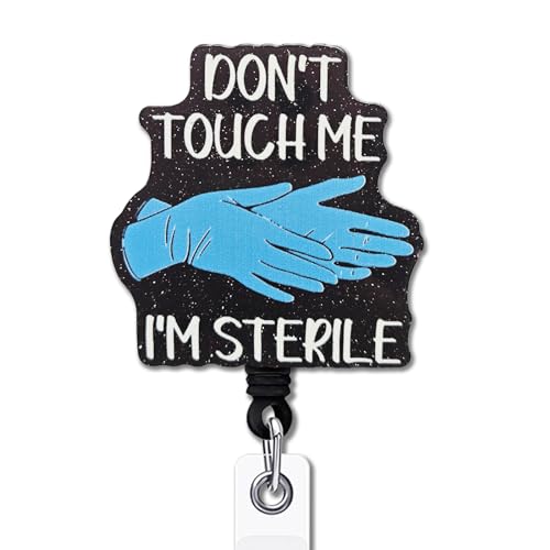 YAZMEEN Ausziehbarer Ausweishalter für Krankenschwestern, mit Krokodilklemme, Aufschrift "Don't Touch Me I'm Steril", Ausweishalter für Chirurgen, lustiger schwarzer Glitzer, Geschenk für YAZMEEN Ausziehbarer Ausweishalter für Krankenschwestern, mit Krokodilklemme, Aufschrift "Don't Touch Me I'm Steril", Ausweishalter für Chirurgen, lustiger schwarzer Glitzer, Geschenk für von YAZMEEN