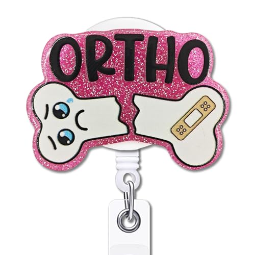 YAZMEEN Krankenschwester einziehbare Abzeichenrolle mit Krokodilklemme, Ortho ID Card Badge Holder Cute Bone Badge Funny Pink Glitter Badge Reel Gift for Orthopedic Nurse Doctor Assistant Student YAZMEEN Krankenschwester einziehbare Abzeichenrolle mit Krokodilklemme, Ortho ID Card Badge Holder Cute Bone Badge Funny Pink Glitter Badge Reel Gift for Orthopedic Nurse Doctor Assistant Student von YAZMEEN
