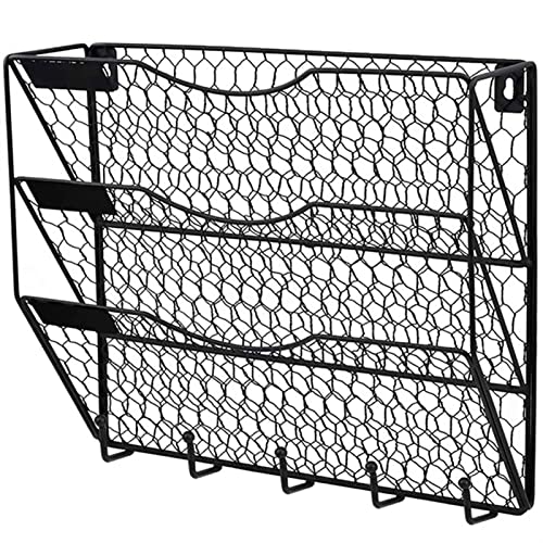 Mesh Wandliteraturhalter， 3-lagiger, wandmontierter Aktenordner mit Haken for Aufhängen des Mail Managers. Wandmontierter Zeitschriftenständer aus Metall mit Hühnerdraht. Akten-Organizer von YBAAKZIIR