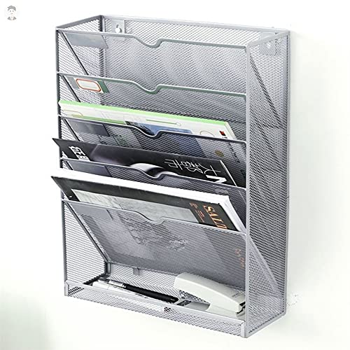 Mesh Wandliteraturhalter， 5-lagiges A6-Raster-Taschen-Aktenregal, Postaufbewahrungsbox, an der Wand montiertes Zeitschriftenaufbewahrungsregal, schwarz-weißer Akten-Organizer(A) von YBAAKZIIR