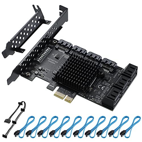 【10-Port PCIe SATA III 6Gb/s Erweiterungskarte】 ASM1166+JMB5xx Chips | Win10/Mac/Ubuntu NAS | Hot-Swap & Bootfähig | Inkl. 10 SATA-Kabel & Adapter | Für alle PCIe-Steckplätze (X1/X4/X8/X16) von YBBOTT