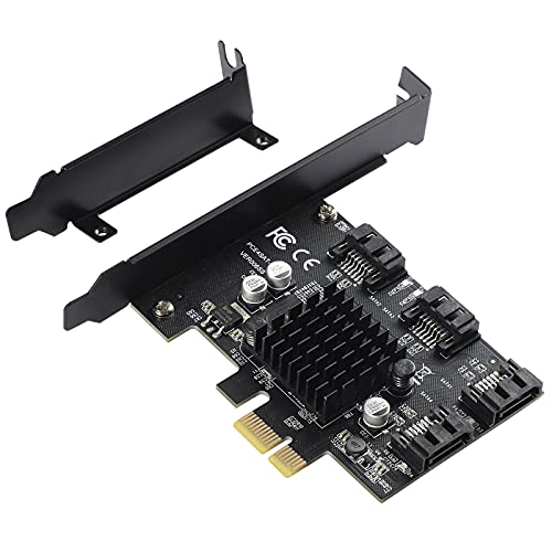 YBBOTT PCI-E zu SATA 3.0-Erweiterungskarte, Marvell 88SE9215 4-Port PCI-Express 2.0 x 1 Controller Karte 6G mit Kühlkörper unterstützt PCI Express x1 x2 x4 x8 x16 Motherboard für HDD SSD. von YBBOTT